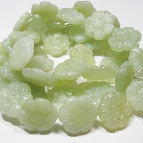 LOOSE Gemstone Beads - New Jade Beads - Carved Flowers - Light Sea Green (4 beads) - gem999