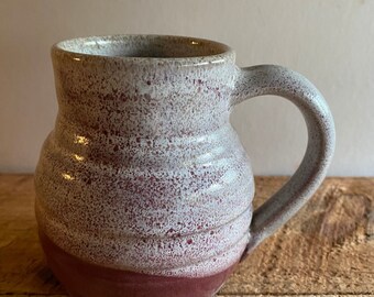 Small Stoneware Belly Mug in Raspberry and white