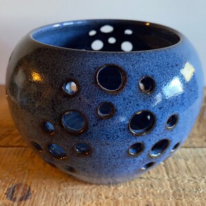 Stoneware Candle Lantern in Blue