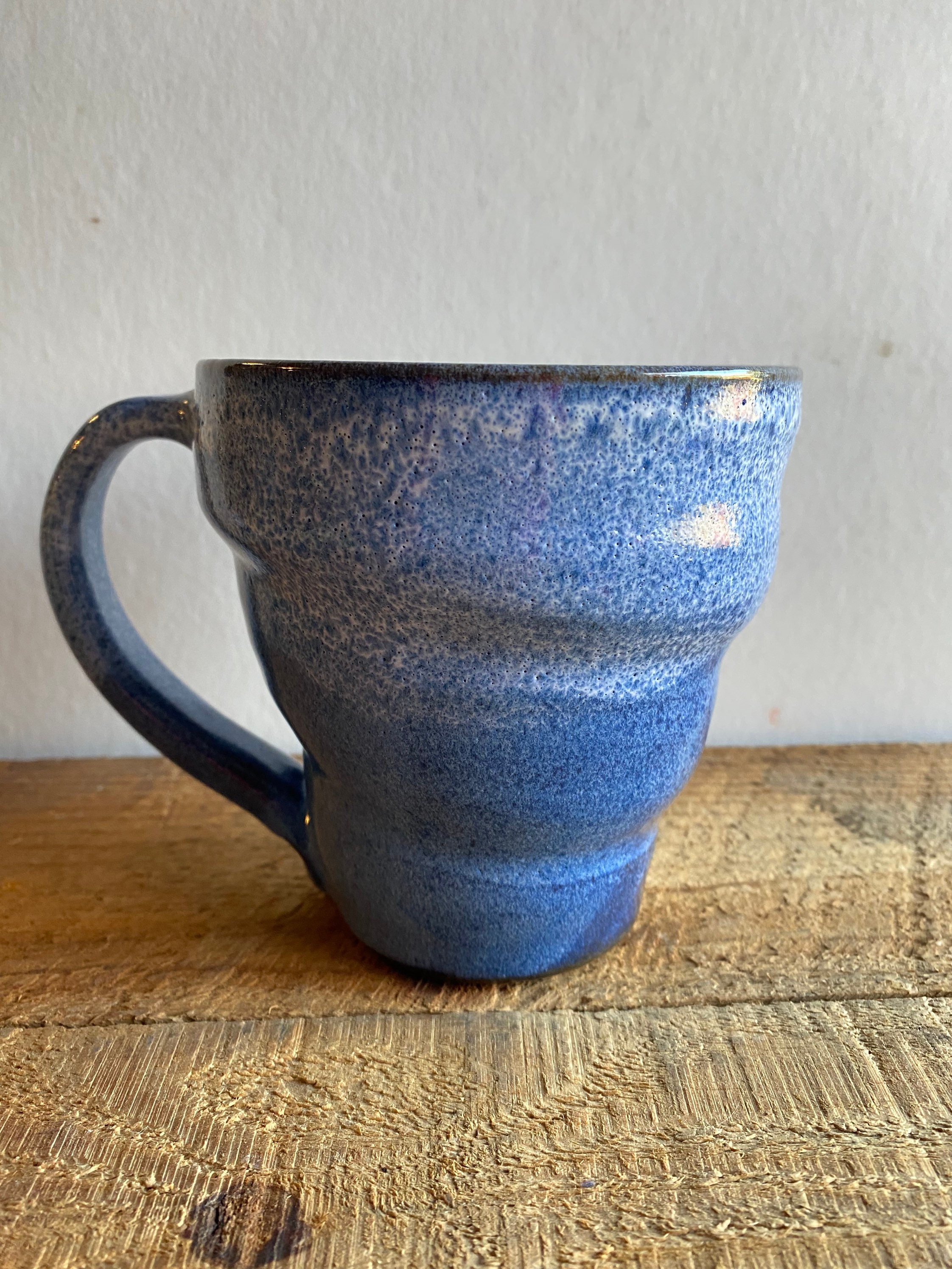 Large Stoneware Coffee Mug with Spiral in Blue and White Etsy