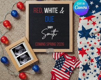 4th of July Pregnancy Announcement, Fourth of July, American Baby Reveal, Summer Pregnancy, Digital Download, Editable, Memorial Day