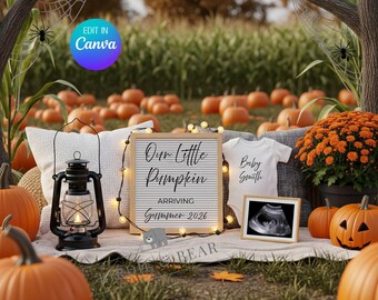 Halloween Pregnancy Announcement, Halloween, Baby Reveal, Gender Neutral, Fall, Pumpkins, Autumn, Editable, Customizable, Were Expecting
