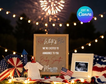 4th of July Pregnancy Announcement, Red White & Blue (Digital Download)