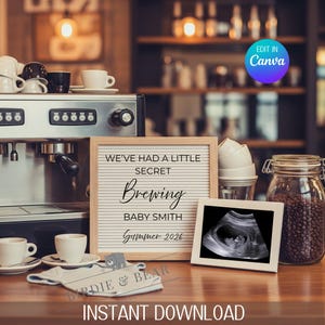 Coffee Pregnancy Announcement, Baby Espresso Reveal, Gender Neutral, Editable, We&#39;re Expecting, Pregnant, Digital Download, Customizable