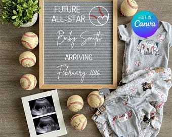 Baseball Pregnancy Announcement, Pregnancy Announcement, Baseball, Summer Reveal, Sports Announcement, Future Star, Future Baseball Star