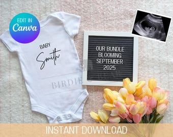 Spring Baby Announcement, Floral Letterboard, Customizable (Digital Download)