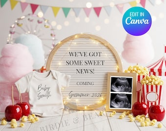 Carnival Pregnancy Announcement, Sweet Baby Reveal, Candy Theme Reveal, Gender Neutral, Its a Boy, Its a Girl, Baby, Pregnancy Announcement