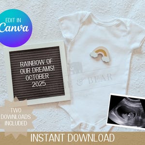 Rainbow Baby Pregnancy Announcement, Rainbow Baby, Pregnant, Digital Download, Instant Download, Baby Reveal. Editable, Gender Neutral