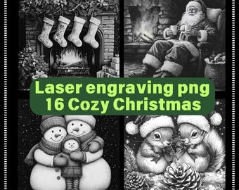 16 Cozy Christmas PNG Laser Engraving Files for Slate Coasters 4x4&quot;