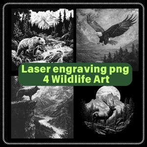 4 Mountain Wildlife Art PNG Laser Engraving Files for Slate or Wood