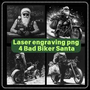 4 archivos PNG de Papá Noel motociclista malo para grabado láser para pizarra o madera
