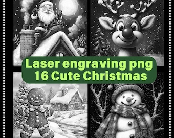 16 Cute Christmas Art PNG Laser Engraving Files for Slate or Wood