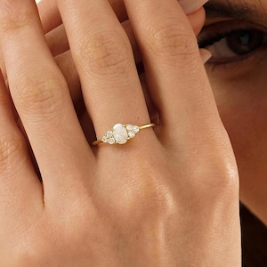 Minimalist White Opal Ring ,Dainty Opal Diamond Ring, 925 Sterling Silver Ring, Engagement Jewelry, Birthday Gifts, Bridesmaid Gifts for Her