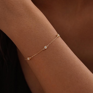 Dainty Diamond Bracelet, 14K Gold CZ Sterling Silver Bracelet, Minimalist Stacking Bracelet, Everyday Bracelet, Bridal Gift, Christmas Gift