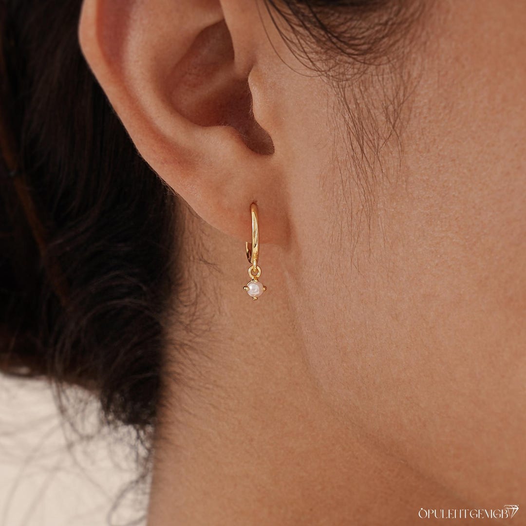 Pearl Huggie Drop Earrings