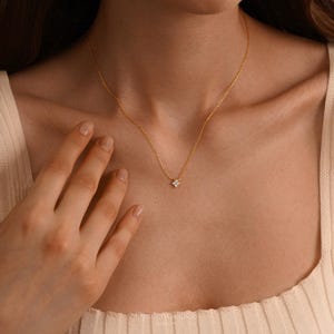 Dainty Four Leaf Clover Necklace, Sterling Silver Charm Necklace, Minimalist Diamond Necklace, Bridesmaid Gifts, Mothers Day Gifts for Her