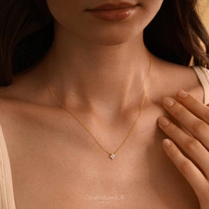 Dainty Four Leaf Clover Necklace, Sterling Silver Charm Necklace, Minimalist Diamond Necklace, Bridesmaid Gifts, Mothers Day Gifts for Her