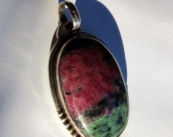 Large 2 inch Sterling Silver Pendant with Ruby Zoisite