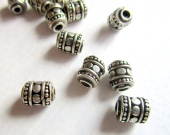 6 Bali Sterling Silver Tube Beads 8mm x 6mm