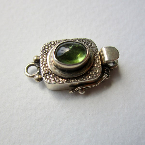 Sterling Silver Box Clasp with Peridot Cabochon