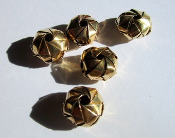 5 Thai Gold Plated Sterling Silver Woven Beads - 8mm Wide