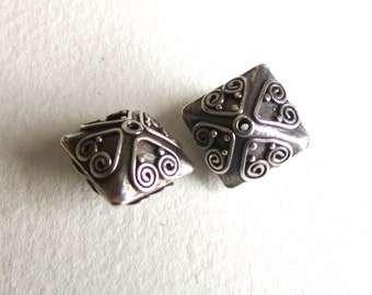 2 Bali Large Sterling Silver Pillow Beads