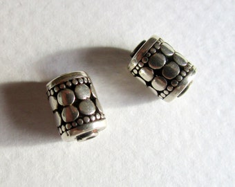 2 Bali Sterling Silver 11mm Barrel Beads