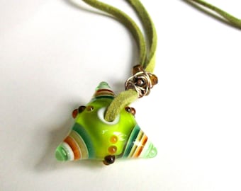 Sarah Moran Lampwork Triangle Bead Pendant Necklace