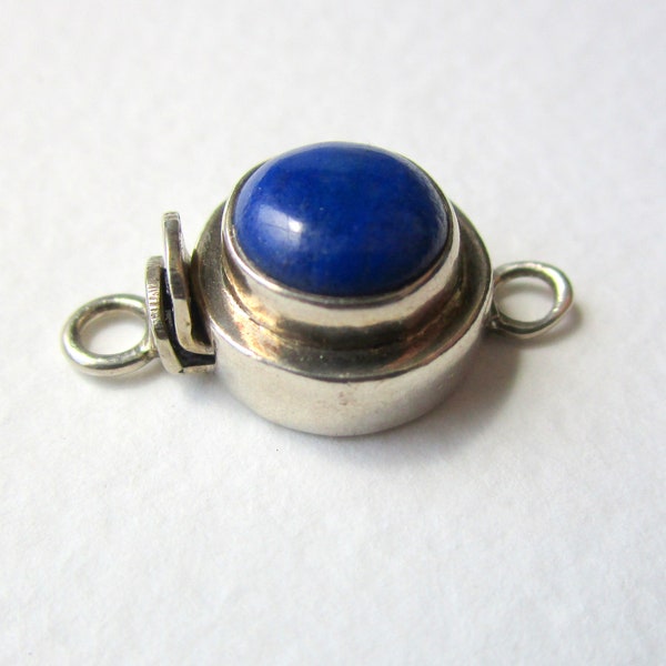 Sterling Silver Box Clasp with Lapis Lazuli Cabochon