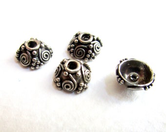 4 Bali Sterling Silver Bead Caps