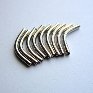 Set of 9 Sterling Silver Curved Tube Beads 12mm x 2mm