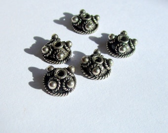 Five Bali Sterling Silver Bead Caps