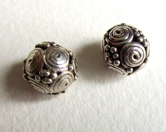 Two Bali Sterling Silver Beads 8mm