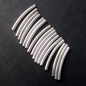 Set of 6 Sterling Silver Curved Tube Beads 25mm x 2mm