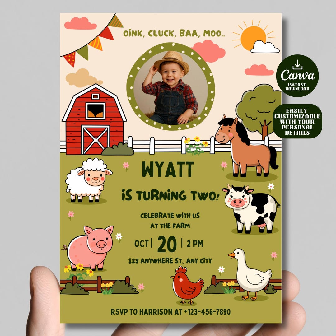 Editable Farm Animals Birthday Invitation, Red Barn Party, Barnyard ...