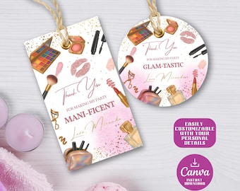 Customizable Spa Party Favor Tags, Editable Canva Template,Printable Gift Tags for Glam, Glitz, and Beauty-Themed Parties