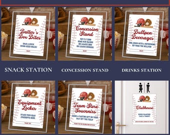 Cartelli per feste a tema baseball – Decorazioni per il compleanno del "Rookie of the Year" / Modello di cartello per baseball, cartelli stampabili per snack, bibite, bomboniere e servizi igienici