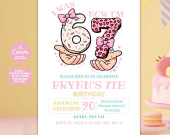 6-7 Birthday Invitation for Girls, Editable Six Seven Meme Party Invite, Trendy 7th Birthday, Canva Digital Invitation