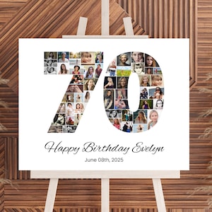 Personalisiertes 70. Geburtstag Foto-Collage Geschenk - Benutzerdefiniertes 70 Jahre Meilenstein Poster - Printable Geburtstagsdekor für Mama, Papa, Oma, Opa
