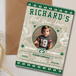 Eerste verjaardagsuitnodiging voetbal | Digitale download van 5 x 7 inch | Eerstejaars dons | Uitnodiging touchdown-verjaardagsfeestje | 1e verjaardagsuitnodiging afbeelding 3