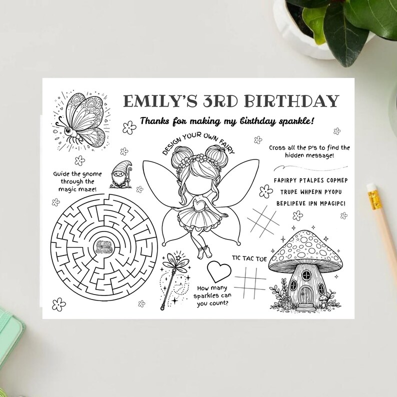 Editable Fairy Birthday Activity Sheet | Printable Coloring & Game ...
