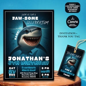 Editable Shark Birthday Invitation, Sharktastic Birthday Invitation Template, Jawsome Ocean Themed Party Printable, Digital Instant Download