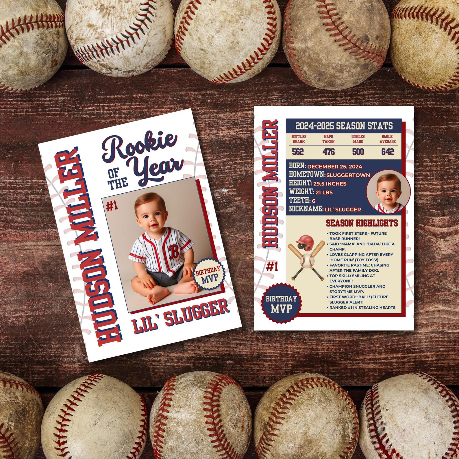 Custom Rookie of the Year Baseball Card, 1st Birthday Stat Card ...