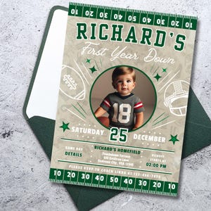 Eerste verjaardagsuitnodiging voetbal | Digitale download van 5 x 7 inch | Eerstejaars dons | Uitnodiging touchdown-verjaardagsfeestje | 1e verjaardagsuitnodiging afbeelding 2