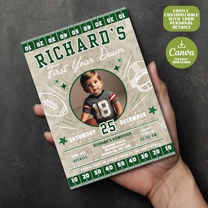 Fußball Erster Geburtstagseinladung | 5 x 7 Zoll digitaler Download | Erstes Jahr nach unten | Touchdown-Geburtstags-Party einladen | 1.Geburtstags-Einladung