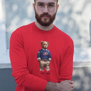 Casual  Polo Bear Crewneck Sweatshirt, Stylish Bear, Animal Sweater Bear Lover Shirt, Winter Sweatshirt ,Teddy Bear, Fancy Bear,  for men