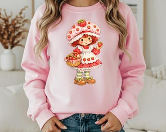 Cute Strawberry Girl Sweatshirt – Pink Pastel Cozy Sweater, Kawaii Aesthetic Valentine Gift for Her