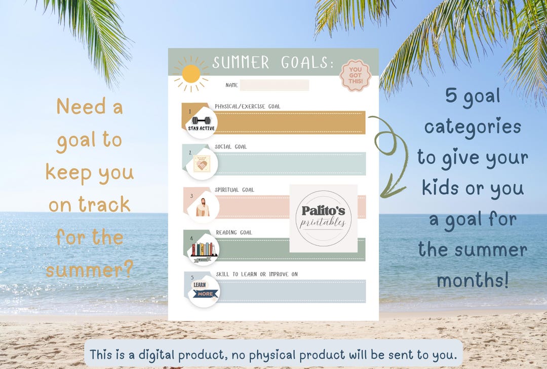 Summer Goals Sheet: Kids & Adults, Printable Activity (PDF Download) - Etsy
