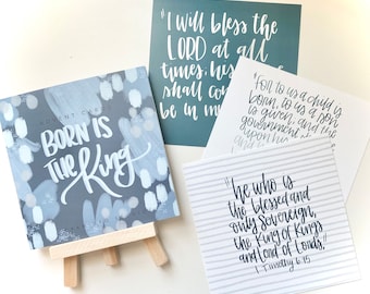 NEW Born is the King Advent Hand-lettered set of 25 Scripture Cards, 4x4 size