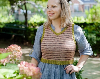 make your own Striped Market Vest (DIGITAL KNITTING PATTERN) for adult women teen junior